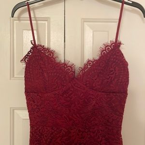 Burgundy Lace Prom Gown